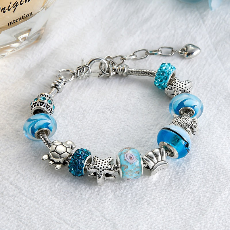 Wholesale DIY Starfish Turtle Glass Beaded Alloy Bracelet
